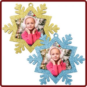 Christbaunanhänger - Goldene oder Türkise Schneeflocke mit eigenem Foto